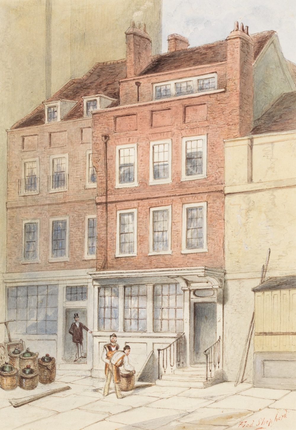 FREDERICK NAPOLEAN SHEPHERD (1819-1878) POPE'S HOUSE, LOMBARD STREET signed l.r.: Fred Shepherd,