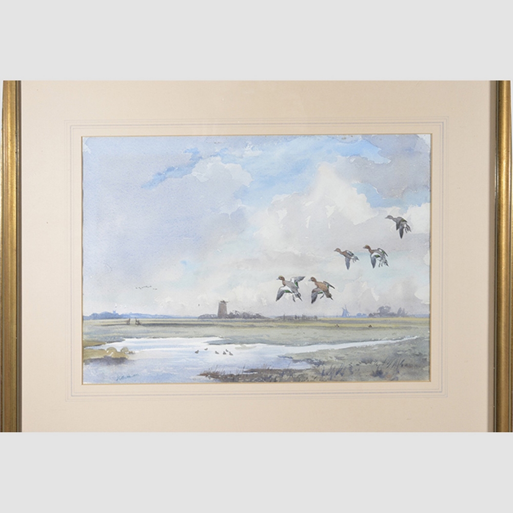 •CIRCLE OF JOHN CYRIL HARRISON (1898-1985) DUCKS IN FLIGHT inscribed l.l.: J.C. Harrison - Image 2 of 2