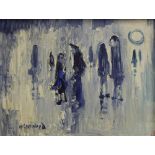 •JAMES LAWRENCE ISHERWOOD (1917-1989) CROWDS IN THE RAIN, WIGAN signed l.l.: Isherwood, inscribed