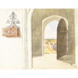 GEORGE ARTHUR FRIPP, RWS (1813 - 1896) THE CHURCH PORCH watercolour 25cm by 32cm; 9 3/4in by 12 1/