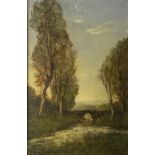 HENRI-JOSEPH HARPIGNIES (1819-1916) SUNSET BY A WOODED RIVER BANK signed and dated l.l.: H