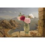 •EVAN CHARLTON (1904-1984) PEONIES AND ROCKS oil on panel 59.5cm by 89.5cm; 23 1/2in by 35 1/4in