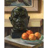 •ARNOLD AUERBACH (1898-1978) PORTRAIT BUST AND A BOWL OF ORANGES with a portrait of the artist on