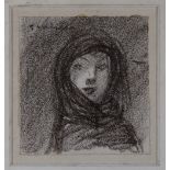 ATTRIBUTED TO THEOPHILE STEINLEN (1859-1923) A GIRL IN A SHAWL crayon 9.5cm by 9cm; 3 3/4in by 3 1/