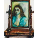 ANNABEL DAON PISSARRO (20TH CENTURY) PORTRAIT OF THE ARTIST IN A MIRROR with dedication on