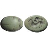 Etruscan jade scarab with fantastic animalca. 5th century BC; ;