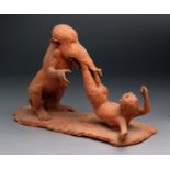 TITO GASPARINIMotteggiana 1911 - 1987Monkey gobbling a womanTerracotta sculpture, cm 24 x 35 x