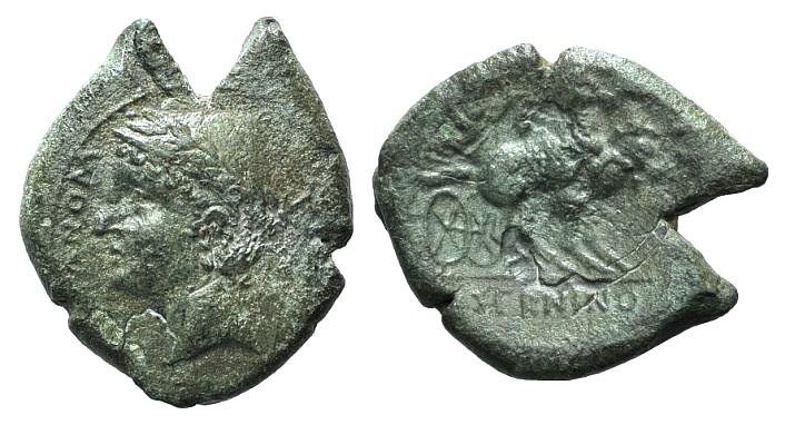 Samnium, Aesernia, c. 263-240 BC. Æ (22mm, 5.63g, 9h). Head of Vulcan l., wearing pilos; tongs to r.