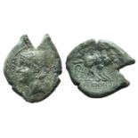 Samnium, Aesernia, c. 263-240 BC. Æ (22mm, 5.63g, 9h). Head of Vulcan l., wearing pilos; tongs to r.