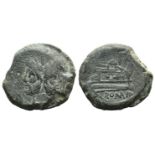 Anonymous, Rome, after 211 BC. Æ As (37mm, 40.53g, 12h). Laureate head of Janus. R/ Prow of galley