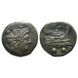 Anonymous, Rome, c. 217-215 BC. Æ Sextans (30mm, 25.73g, 12h). Head of Mercury r., wearing winged