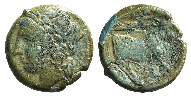 Campania, Neapolis, c. 270-250 BC. Æ (16mm, 4.51g, 5h). Laureate head of Apollo l.; Θ behind. R/