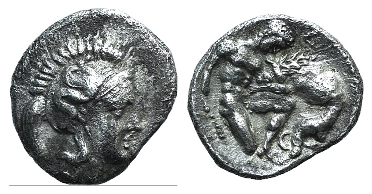 Southern Lucania, Herakleia, c. 420/15-390 BC. AR Diobol (12mm, 1.09g, 4h). Head of Athena r.,