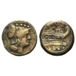 Anonymous, Rome, after 211 BC. Æ Triens (24mm, 10.90g, 6h). Helmeted head of Roma r. R/ Prow of