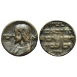 Israel, 19th century, Cast Æ Pilgrim Medal (36mm, 23.39g, 6h). Bust of Christ l. R/ Hebrew