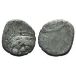 Etruria, Populonia, 3rd century BC. AR 20 Asses (19mm, 4.52g). Diademed facing head of Metus. R/