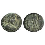 Gratian (367-383). Æ (22mm, 4.78g, 6h). Siscia, 378-383. Pearl-diademed, draped and cuirassed bust