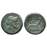 Roma monogram series, South East Italy, 211-210 BC. Æ Semis (28mm, 21.88g, 12h). Laureate head of