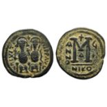 Justin II (565-578). Æ 40 Nummi (28mm, 10.29g, 3h). Nicomedia, year 7 (572/3). Justin and Sophia,