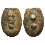 Etruria or Umbria, Uncertain. 3rd century BC. Æ Cast Sextans (28mm, 18.16g). Club. R/ Two pellets.