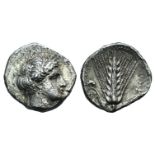 Southern Lucania, Metapontion, c. 340-330 BC. AR Stater (19mm, 7.39g, 6h). Wreathed and veiled