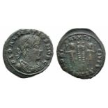 Delmatius (Caesar, 335-337). Æ Follis (19mm, 2.64g, 5h). Thessalonica. Laureate, draped and