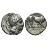 Northern Lucania, Velia, c. 340-334 BC. AR Stater (20mm, 7.19g, 1h). Theta Group. Head of Athena r.,