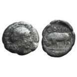 Southern Lucania, Thourioi, c. 443-400 BC. AR Triobol (11mm, 1.09g, 9h). Head of Athena r.,