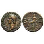 Germanicus (died AD 19). Æ As (27mm, 10.62g, 6h). Rome. Bare head l. R/ Vesta seated l., holding