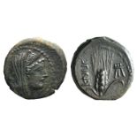 Campania, Capua, c. 216-211 BC. Æ (16mm, 2.88g, 6h). Diademed and veiled bust of Hera r.; lotus-