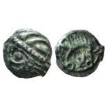 Celtic, Northeast Gaul. Leuci, 100-50 BC. Potin Unit (17mm, 4.43g, 3h). Head l. R/ Boar standing l.;