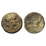 Anonymous, Rome, after 211 BC. Æ Quadrans (24mm, 12.02g, 1h). Head of Hercules r. R/ Prow of