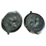 Campania, Suessa Aurunca, c. 265-240 BC. Æ (21mm, 8.01g, 6h). Helmeted head of Minerva l. R/ Cock