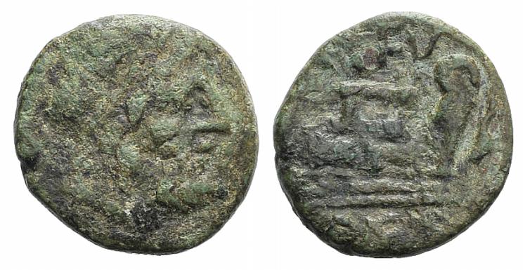 Northern Lucania, Paestum, c. 2nd century BC. Æ Semis (14mm, 2.54g, 6h). Laureate head of Saturn