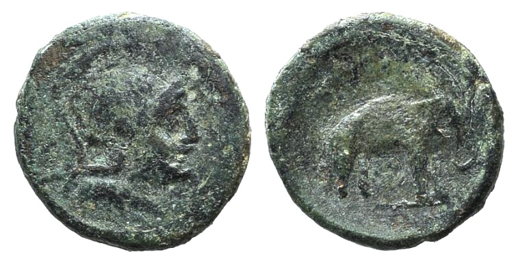 Campania, Capua, c. 216-211 BC. Æ Semuncia (14mm, 2.17g, 10h). Head of Minerva r., wearing crested