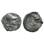 Anonymous, Rome, c. 260 BC. Æ (16mm, 4.87g, 3h). Helmeted head of Minerva r. R/ Head of bridled