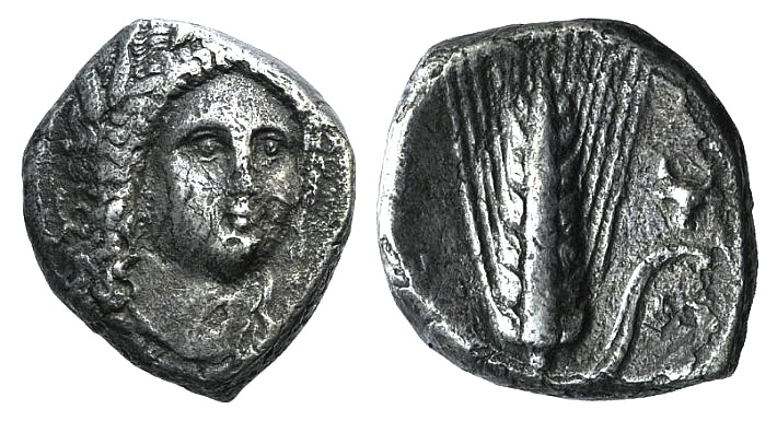 Southern Lucania, Metapontion, c. 330-290 BC. AR Stater (20mm, 7.01g, 1h). Wreathed head of