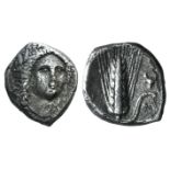 Southern Lucania, Metapontion, c. 330-290 BC. AR Stater (20mm, 7.01g, 1h). Wreathed head of