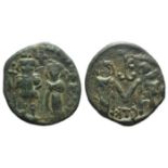 Constans II (641-668). Æ 40 Nummi (22mm, 6.16g, 8h). Carthage, 662-667. Standing figures of