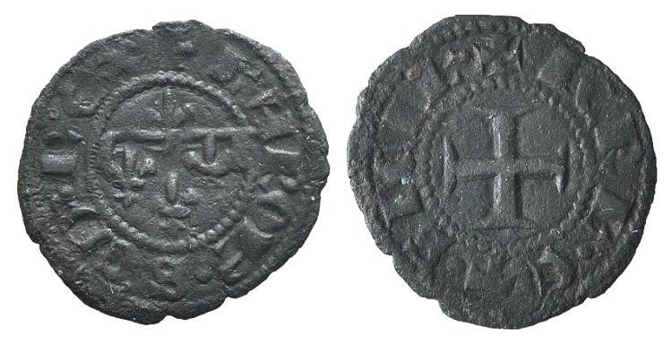 Italy, Napoli. Carlo II d’Angiò (1285-1309). BI Denaro Gherardino (15mm, 0.55g, 11h). Four fleur-