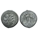 Anonymous, Rome, after 211 BC. AR Victoriatus (17mm, 2.64g, 12h). Laureate head of Jupiter r. R/