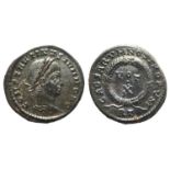 Constantine II (Caesar, 316-337). Æ Follis (18mm, 3.33g, 11h). Rome, 321. Laureate head r. R/ Wreath