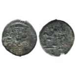 Constantine IV (668-685). Æ 40 Nummi (18mm, 4.83g, 6h). Syracuse, 668-674. Helmeted and cuirassed