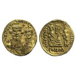 Constans II (641-668). AV Solidus (19mm, 4.33g, 6h). Constantinople, 662-667. Draped facing busts of