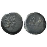 L. Furius Purpurio, Rome, c. 179-170 BC. Æ As (33mm, 33.87g, 3h). Laureate head of Janus. R/ Prow of