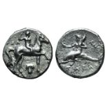 Southern Apulia, Tarentum, c. 280-272 BC. AR Nomos (19mm, 5.88g, 11h). Youth on horseback r.,