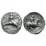 Southern Apulia, Tarentum, c. 425/420-380 BC. AR Nomos (23mm, 7.83g, 2h). Dolphin rider r. R/