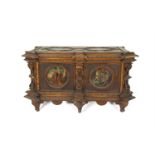 A SMALL 19TH CENTURY ITALIAN WALNUT CASSONE IN THE RENAISSANCE REVIVAL TASTE, of shaped