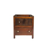 A GEORGE III MAHOGANY RECTANGULAR NIGHTSTAND with tray top above reeded panel door on a pull-out