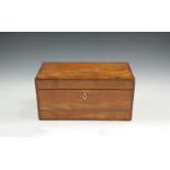 A LATE GEORGE III INLAID SATINWOOD RECTANGULAR BOX with crossbanded decoration and stringing, the